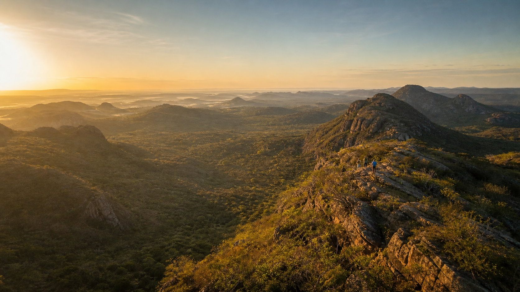 Amanhecer sobre terreno cristalino brasileiro