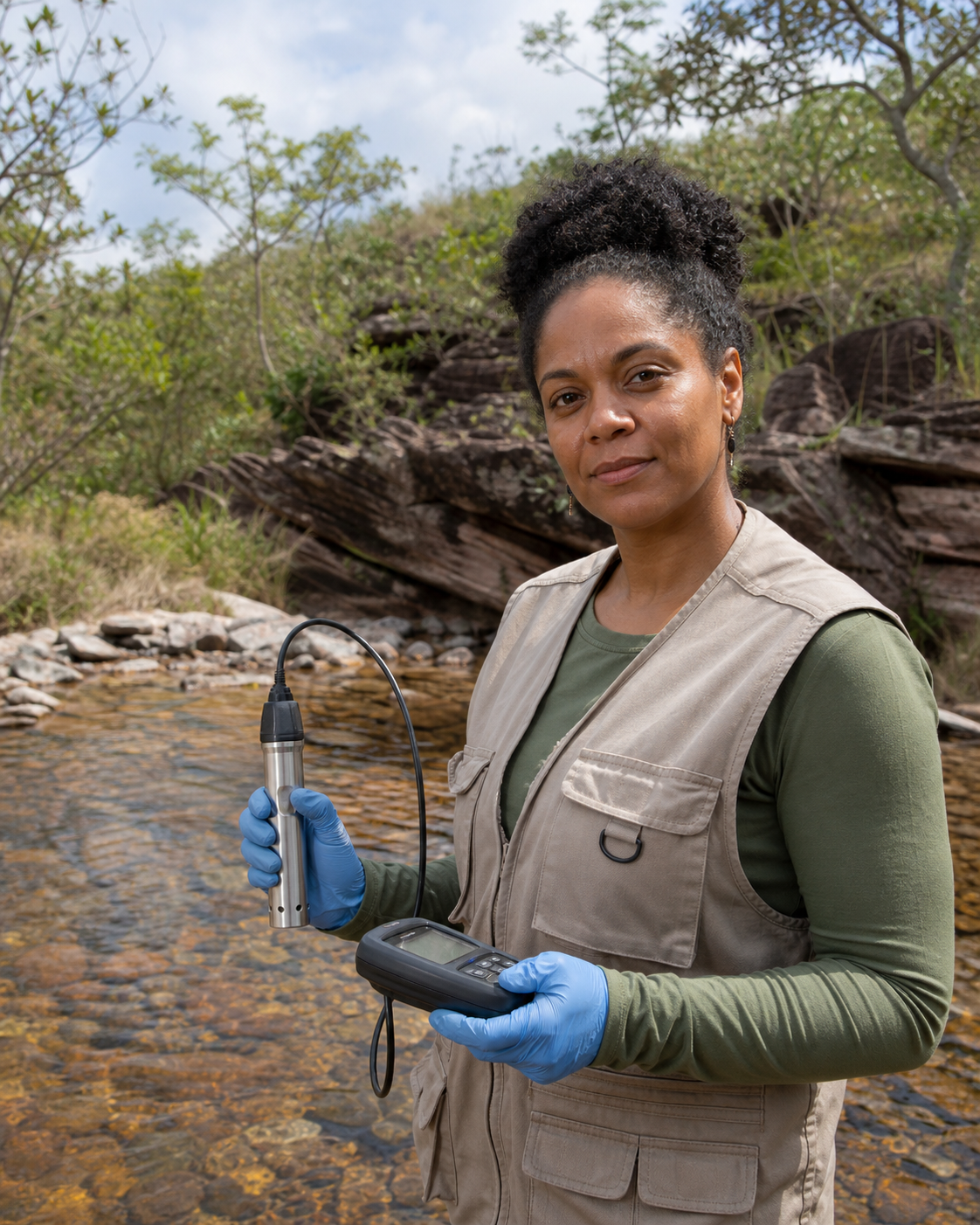 Profissional ambiental em área de Cerrado