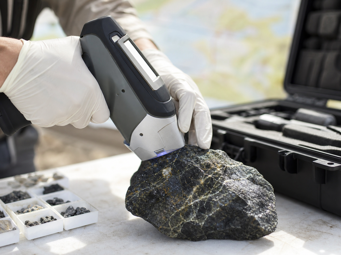 Analisador XRF mede a composição de uma amostra mineral